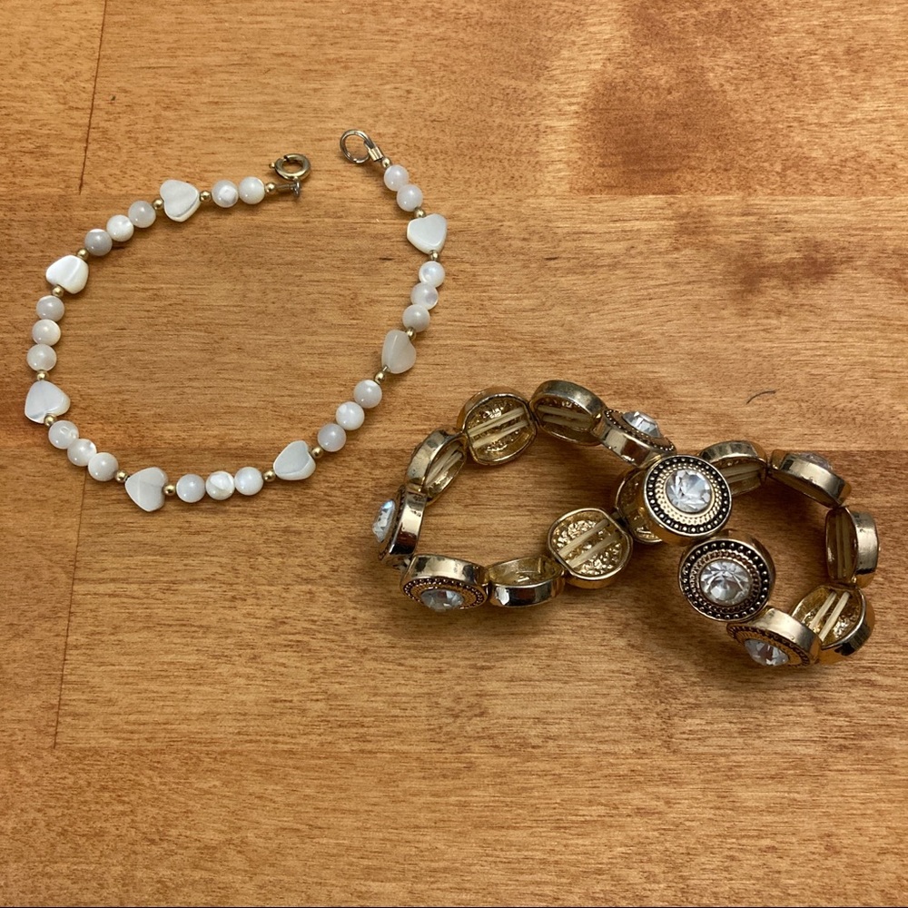 Two (2) Bracelets with Gold Hardware | Faux Pearl and Crystal